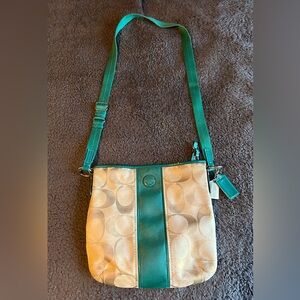Coach Elegant Cream and Green Crossbody Bag